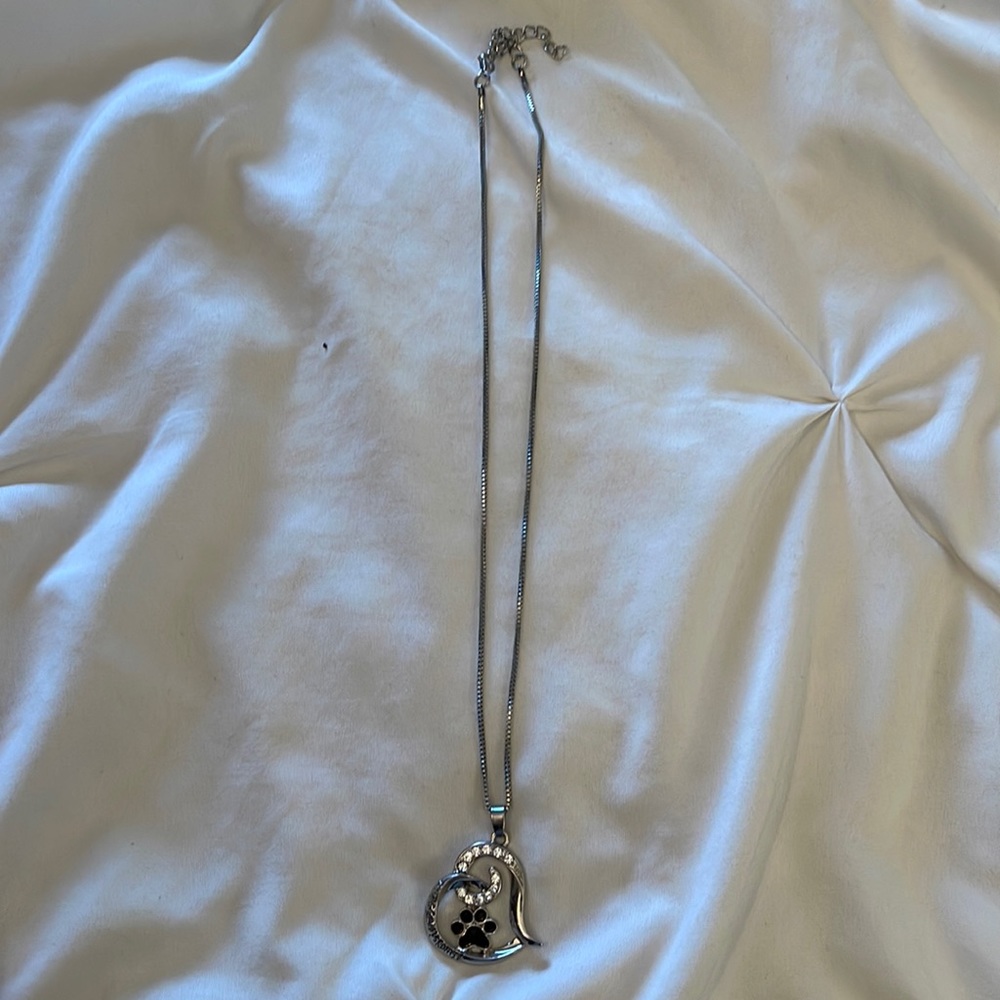 Puppy paw print heart necklace
